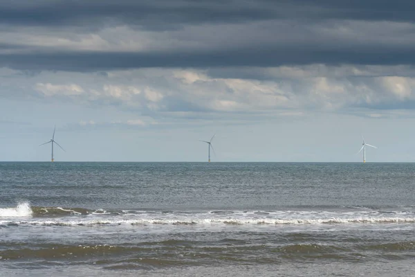 Offshore Wind Turbines Seen Beach Cambois Blyth Northumberland — Stock Photo, Image