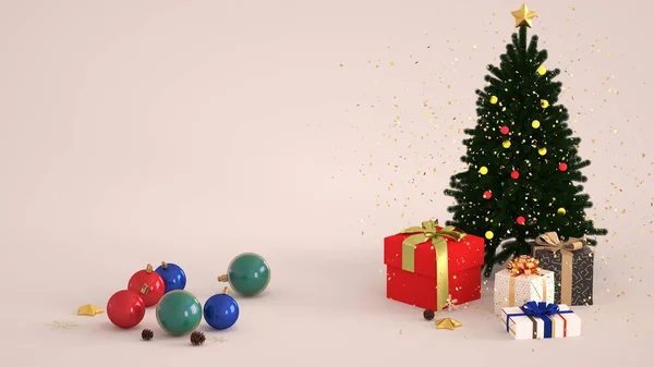 Tiro Close Bolas Natal Presentes Uma Árvore Isolada Fundo Rosa — Fotografia de Stock