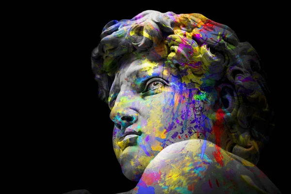 Una Fresca Modifica Astratta Della Statua David Colorate Macchie Vernice — Foto Stock