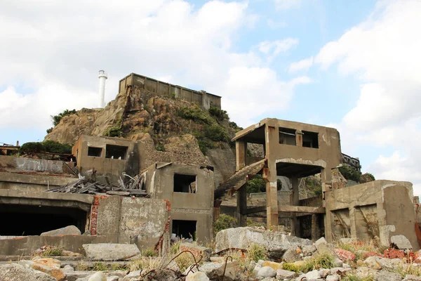 Ερείπια Παλαιών Κτιρίων Στο Νησί Hashima Gunkanshima Κοντά Στο Ναγκασάκι — Φωτογραφία Αρχείου