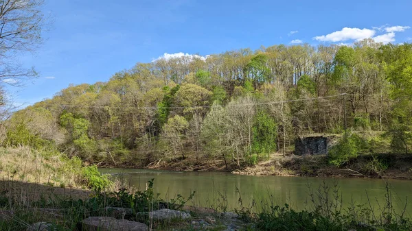 Tourné Sous Pont Des Véhicules Dessus Rivière Staunton Altavista — Photo