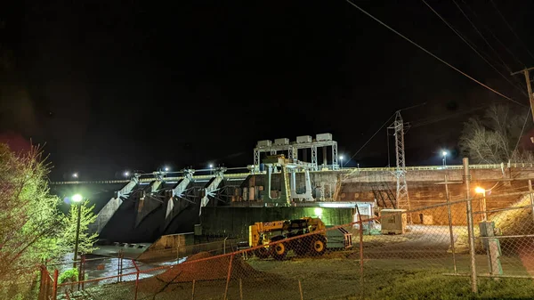 Larga Exposición Presa Leesville Por Noche Generación Energía Hidroeléctrica Energía —  Fotos de Stock