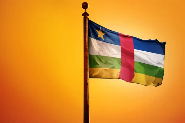 Una Ilustración Digital Bandera República Centroafricana Ondeando Contra Cielo Amarillo — Foto de Stock