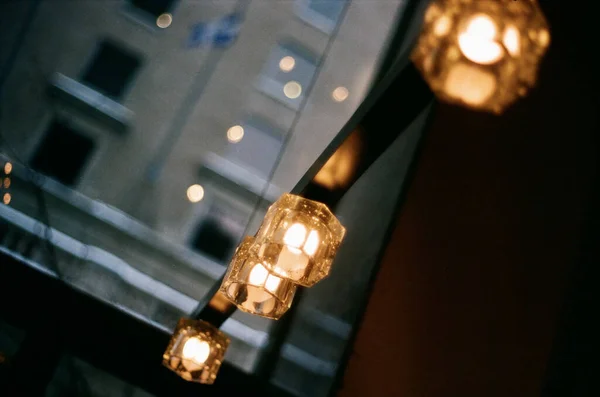 Closeup Shot Patio Lights Metal Surface — Stock Photo, Image