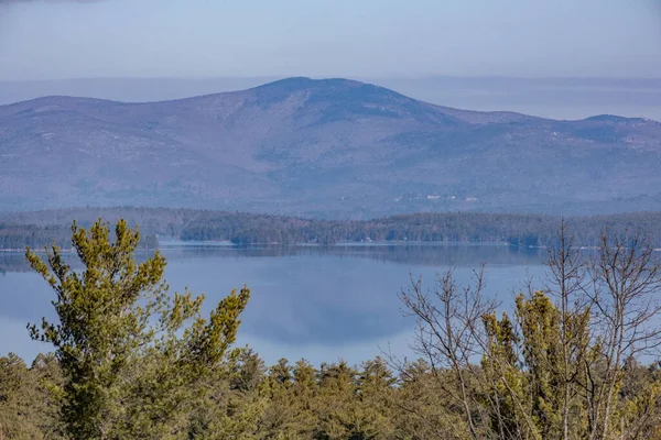 Krásný Výhled Jezero Hory Lesa Zamračeného Dne — Stock fotografie
