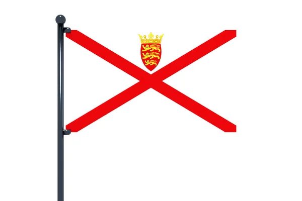 白い背景にクロームの旗竿を持つジャージーの旗の3Dイラスト — ストック写真