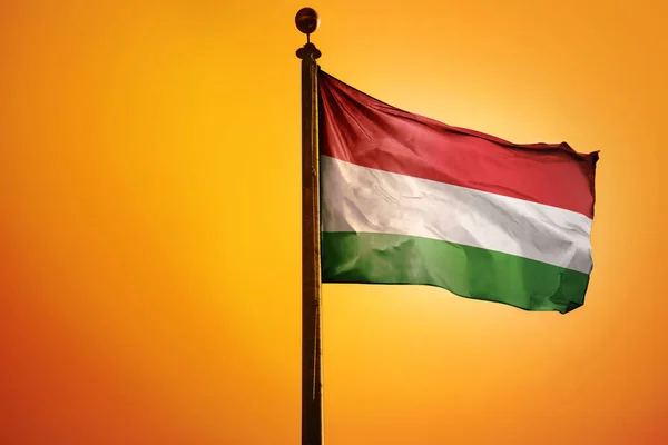 National Flag Hungary Flagpole Isolated Orange Background — Stock Photo, Image