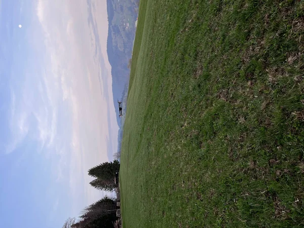 青い空に対する緑の丘の垂直ショット — ストック写真