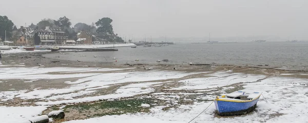 Bretagne Ile Aux Moines Avec Voilier Dans Port Hiver Sous — Photo