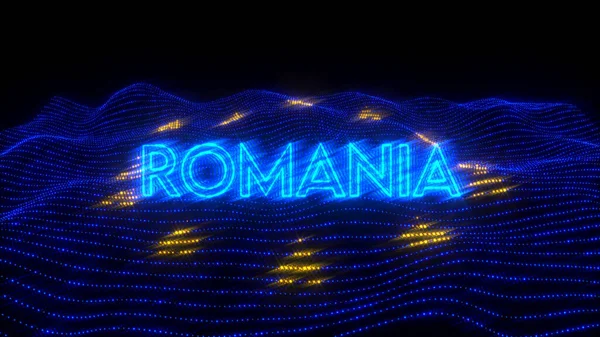 Rendering Romania Country Neon Letters Dark Background Flag — Stock Photo, Image