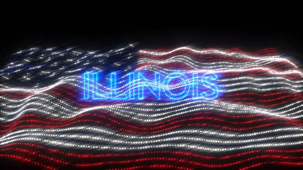 Uma Bandeira Acenando Dos Eua Com Letras Néon Dizendo Illinois — Fotografia de Stock