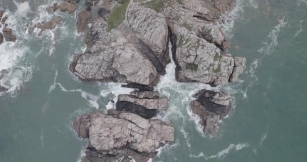 Dron Strzał Falistej Bretagne Brittany Ocean Woda Basen — Wideo stockowe