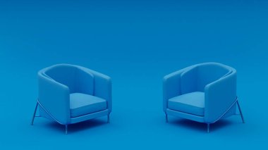 Mavi arka plandaki koltukların 3 boyutlu bir çizimi