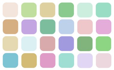 Beyaz arkaplanda değişik pastel renklerde yuvarlak kare simgeleri