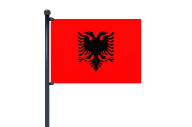 Beyaz arka planda izole edilmiş Arnavutluk bayrağının bir örneği