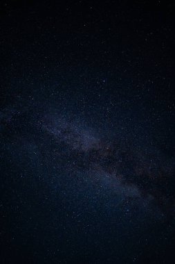 Yıldızlarla dolu gece gökyüzünün dikey görüntüsü.