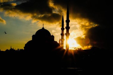 Gün batımında ağaçlarla çevrili Süleyman Camii 'nin hava manzarası