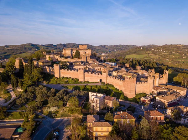Aerial View Medieval Village Gradara Province Pesaro Urbino Italy — Fotografia de Stock