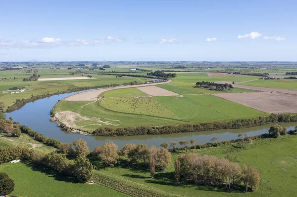 Podkovy Ohýbají Řece Manawatu Jak Líně Protéká Přes Horowhenua Farmy — Stock fotografie