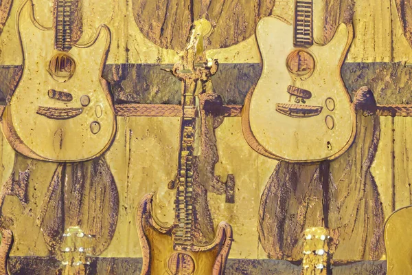 Criativa Artística Guitarra Música Fundo Amarelo Matiz — Fotografia de Stock
