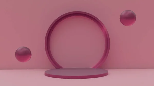 Een Weergave Van Een Podium Voor Producten Een Roze Achtergrond — Stockfoto