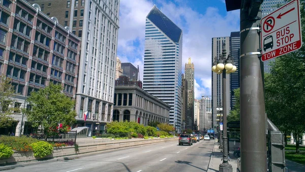 Bouw Panorama Van Winderige Stad Chicago Illinois Verenigde Staten America — Stockfoto