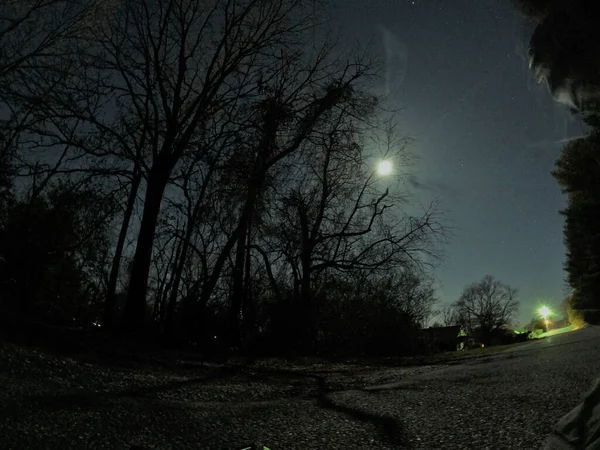 Gece Vakti Parkın Çıkmaz Sokağından Çekilen Uzun Pozlar Güneye Bakıyor — Stok fotoğraf
