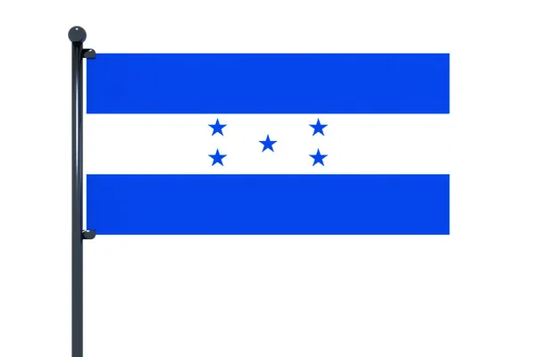 白い背景にクロームの旗竿を持つホンジュラスの旗の3Dイラスト — ストック写真