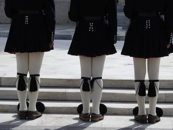 A view of shoes and clothing at the changing of the guard in Athens Greece