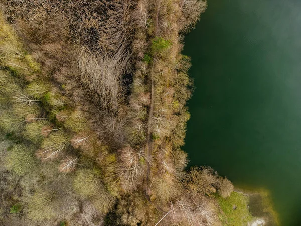 Aerial View Country Landscape Lake Surrounded Trees — Stock Photo, Image