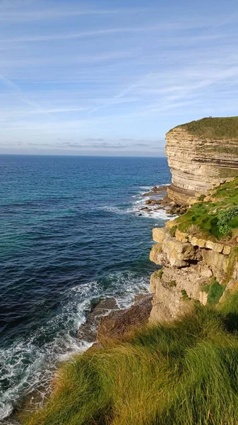 Coup Vertical Des Vagues Qui Lavent Les Falaises — Photo