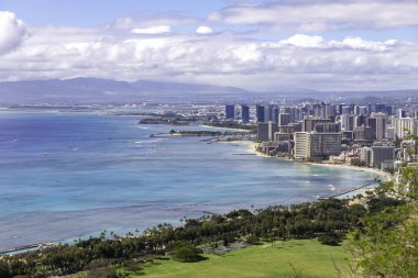 Waikiki, Hawaii, ABD 'de deniz manzarası çok güzel.