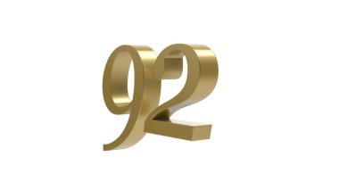 altın 92 rakamlı metal 3D resimleme