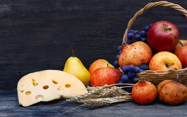 Composition Fruits Wheat Dairy Shavuot Concept — Stock Photo, Image