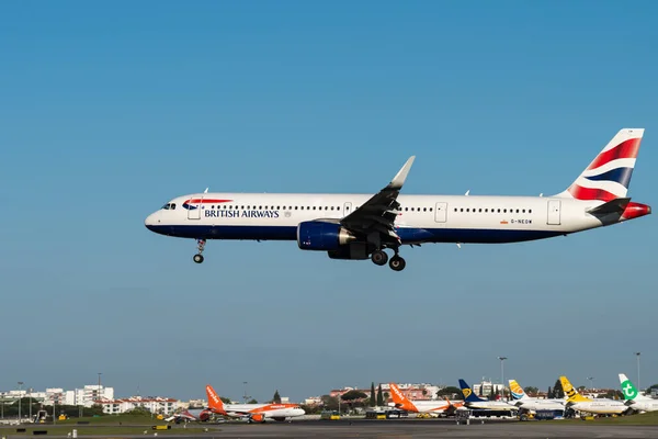 British Airways Airbus A321 251Nx Plane Landing Lisbon Airport — Stock Photo, Image