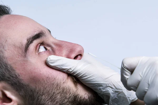 Medical Worker Makes Pcr Test Coronavirus Suspected Patient — Stock Photo, Image