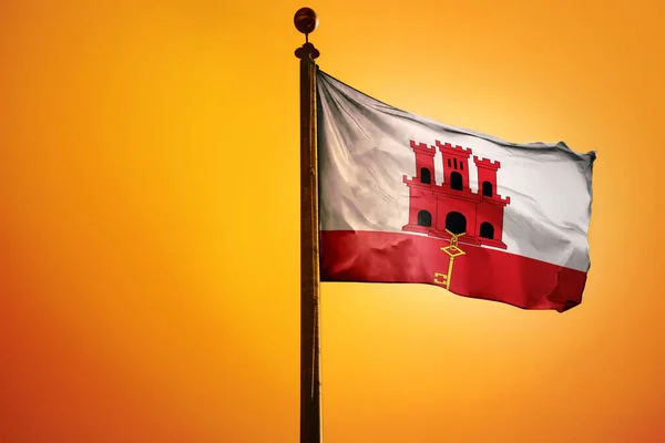 Flaga Narodowa Gibraltaru Maszcie Odizolowanym Pomarańczowym Tle — Zdjęcie stockowe