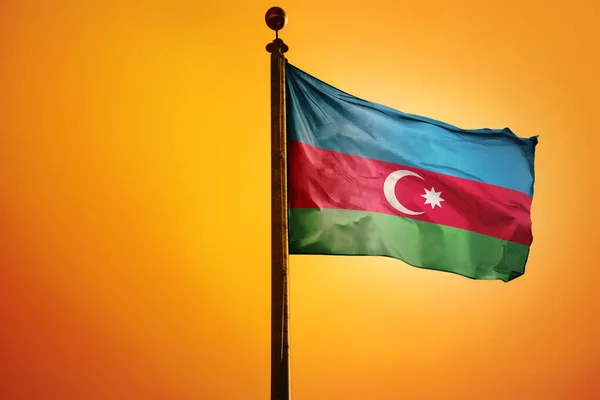 Uma Ilustração Digital Bandeira Azerbaijão Acenando Contra Céu Amarelo Brilhante — Fotografia de Stock