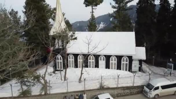 Uma Vista Drone Saída Igreja São Mateus Nathia Gali Inverno — Vídeo de Stock