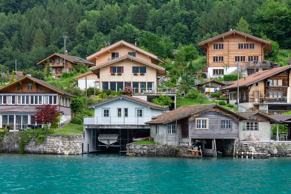 Casas Tradicionais Margem Lago Brienz Interlaken Suíça — Fotografia de Stock