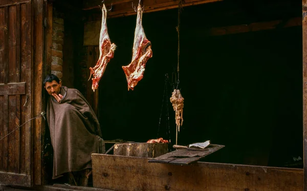 Indian Som Säljer Kött Gatan Kashmir Srinigar — Stockfoto