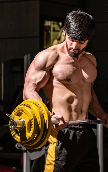 Vertical Shot Fit Athletic Muscular Caucasian Man Working Out Gym — Stock Photo, Image