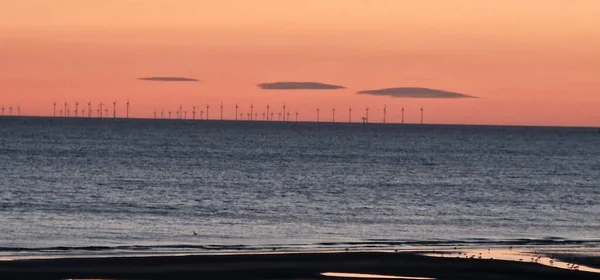 Панорамний Вид Море Пляж Заході Сонця — стокове фото