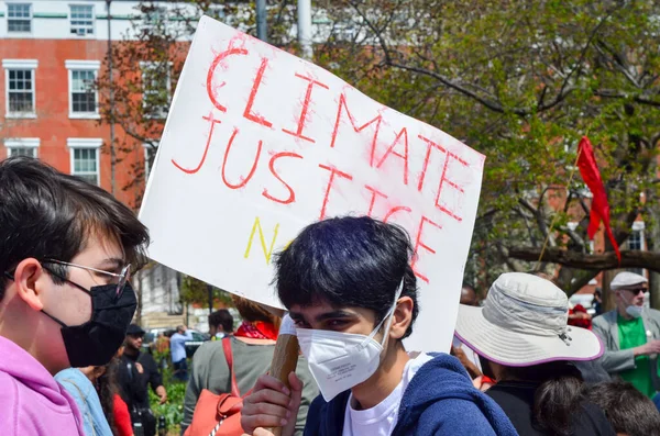 Ativistas Rebelião Extinção Protestam Pela Justiça Climática Nova York Eua — Fotografia de Stock