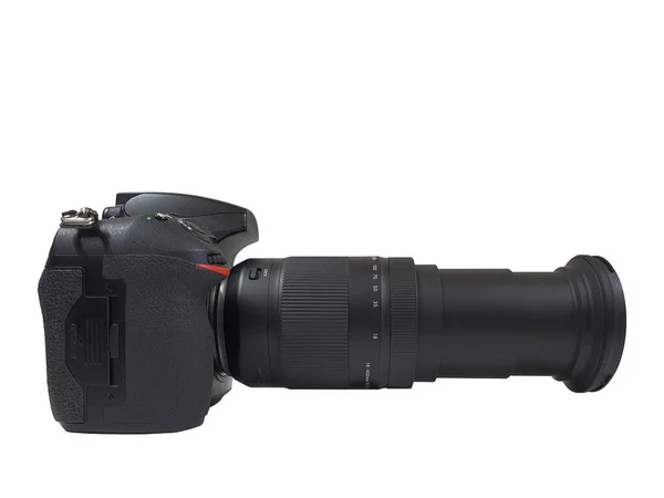 Een Professionele Digitale Camera Met Lens Geïsoleerd Een Witte Achtergrond — Stockfoto