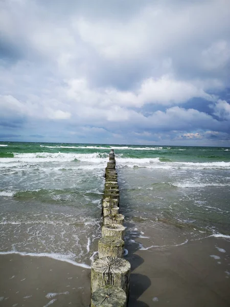 Eine Nahaufnahme Von Holzstämmen Ozean — Stockfoto