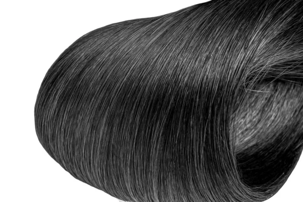 Sznurek Pięknych Miękkich Zdrowych Czarnych Włosów Odizolowanych Białym Tle Przestrzenią — Zdjęcie stockowe