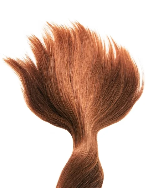Vlákno Krásné Měkké Zdravé Hnědé Načervenalé Vlasy Izolované Bílém Pozadí — Stock fotografie