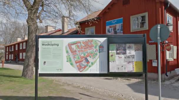 Widok Mapę Dzielnicy Wadkoping Starym Miastem Muzeum Kawiarnią Warsztatem — Wideo stockowe
