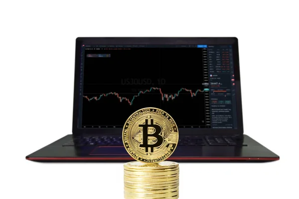 Uma Tela Com Gráfico Forex Bitcoin Trading Uma Moeda Bitcoin — Fotografia de Stock